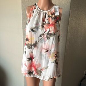 White House Black Market Ecru Floral Top